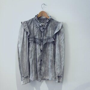 Isabel Marant Washed Grey Ruffled Button-Front Blouse